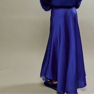 Free People Make You Mine Half Slip Satin Lace Inset Midi Skirt